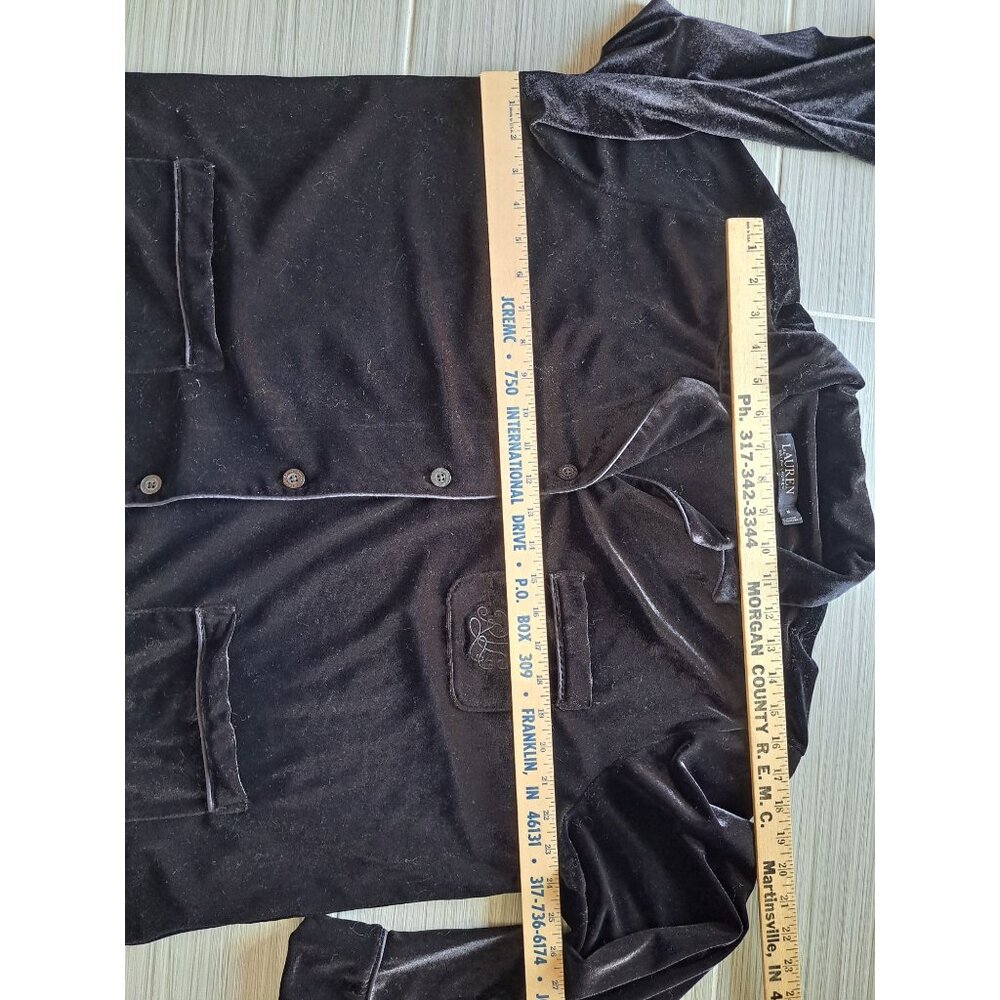 Lauren Ralph Lauren Black Velvet Button-Front Pajama Top XL Embroidered Pockets - Picture 7 of 12